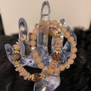 Gorgeous 2 Piece Crystal Decor Beaded Bracelet